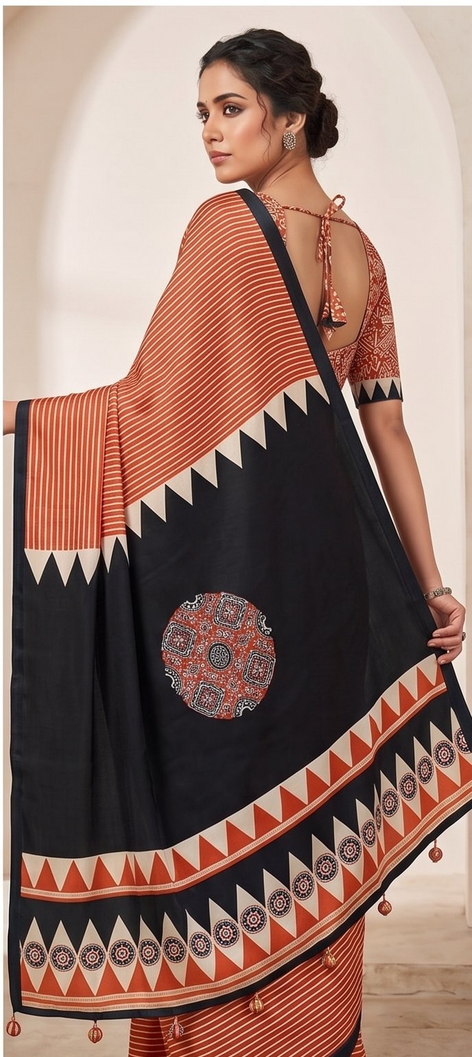 SEMI SILK AJRAKH PRINTED SAREE - View 4