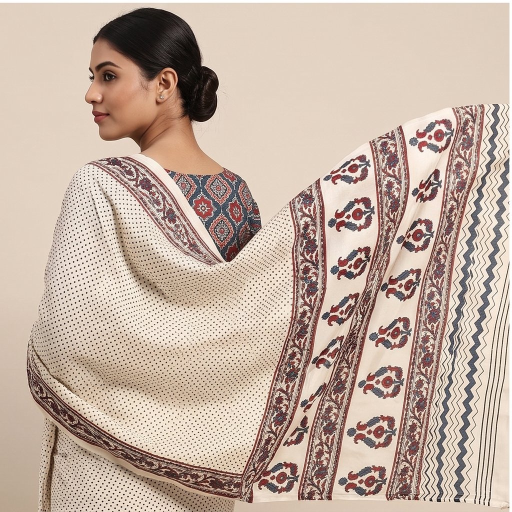 SEMI SILK AJRAKH PRINTED SAREE - View 2