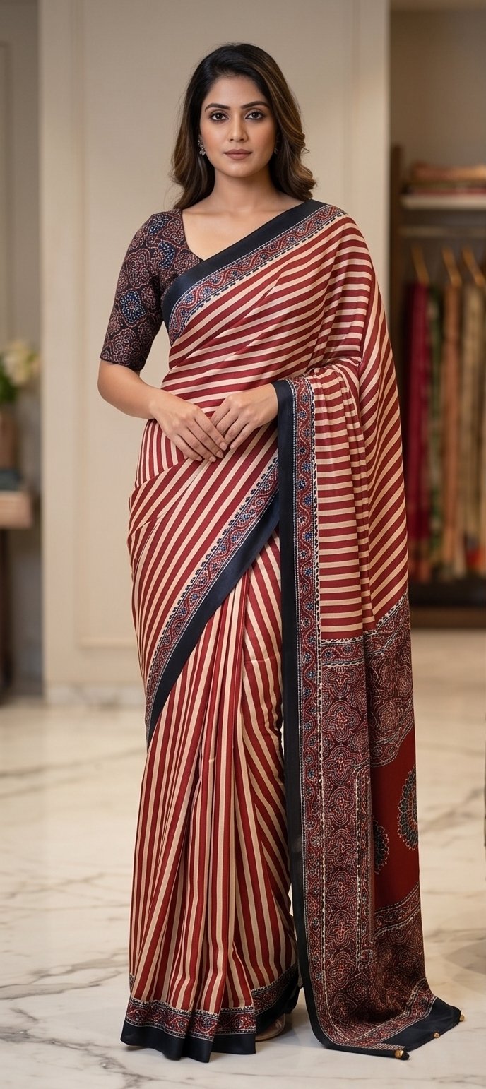 SEMI MODAL AJRAKH PRINTED SAREE - View 2