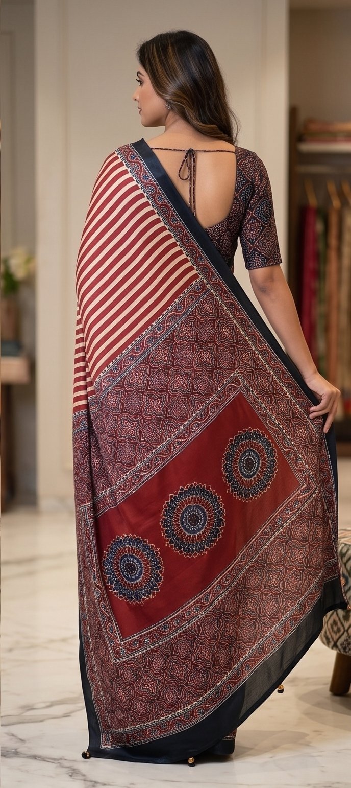 SEMI MODAL AJRAKH PRINTED SAREE - View 3
