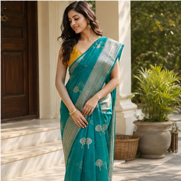 BANARASI WORK MUNGA ZARI BUTTA SAREE - View 3