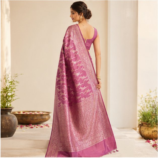 BANARASI WORK MUNGA ZARI BUTTA SAREE - View 2