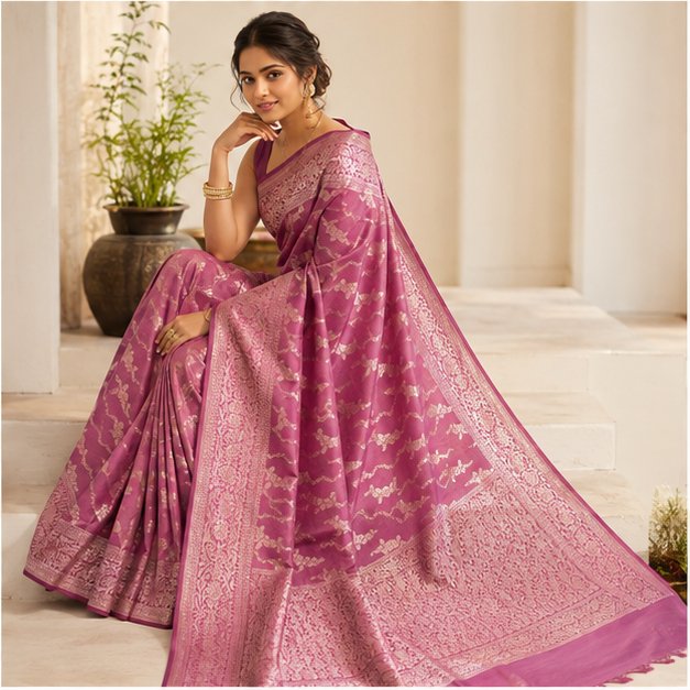 BANARASI WORK MUNGA ZARI BUTTA SAREE - View 3