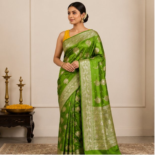 BANARASI WORKED SEMI SILK SAREE(butta) - View 3