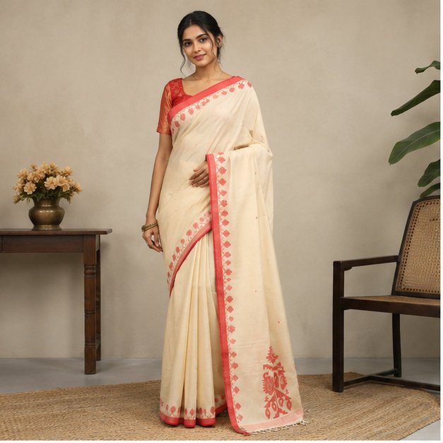 COTTON HANDWOVEN JAMDANI SAREE - View 3