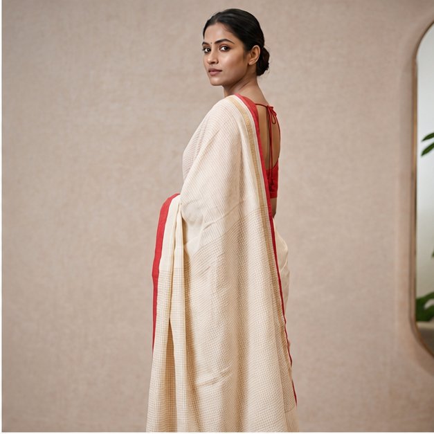 COTTON CHECK TANGAIL HANDWOVEN SAREE - View 2