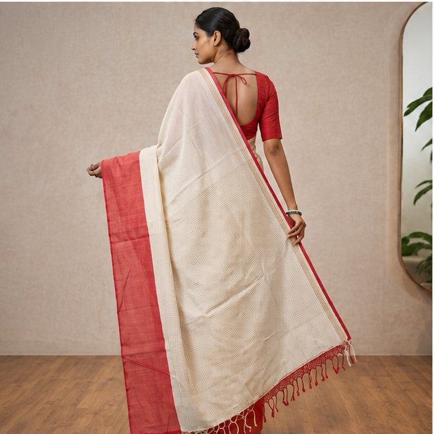 COTTON CHECK TANGAIL HANDWOVEN SAREE - View 3