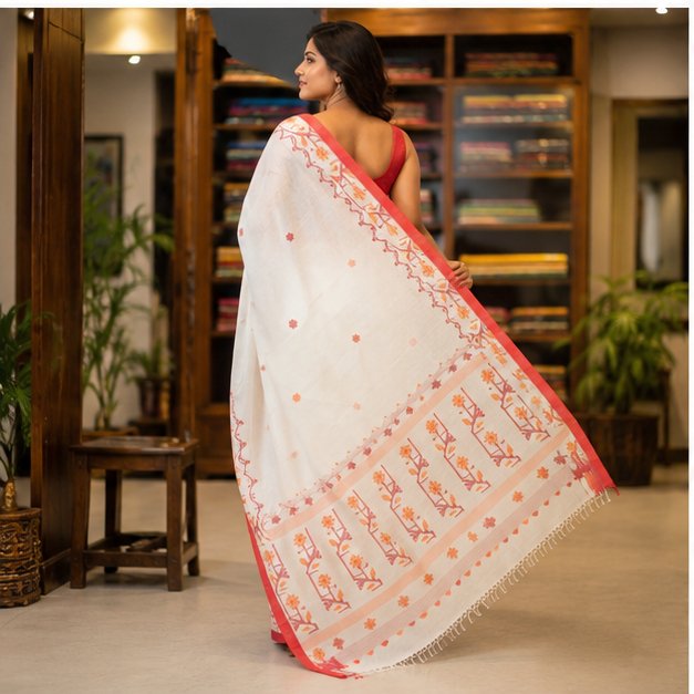 HANDWOVEN COTTON JAMDANI SAREE - View 2