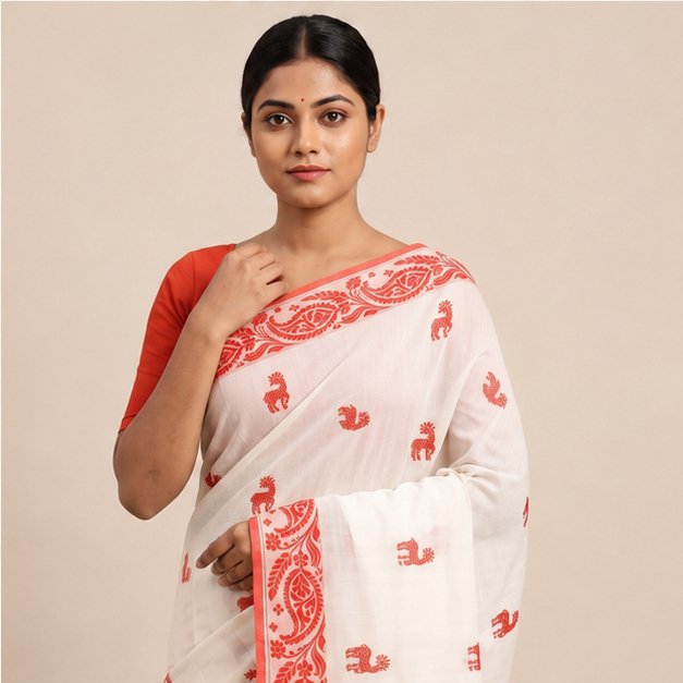 COTTON HANDWOVEN JAMDANI SAREE - View 3