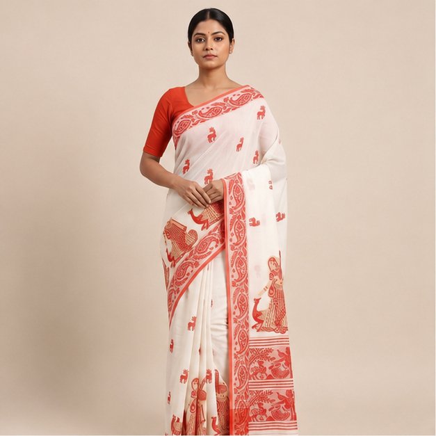 COTTON HANDWOVEN JAMDANI SAREE - View 4