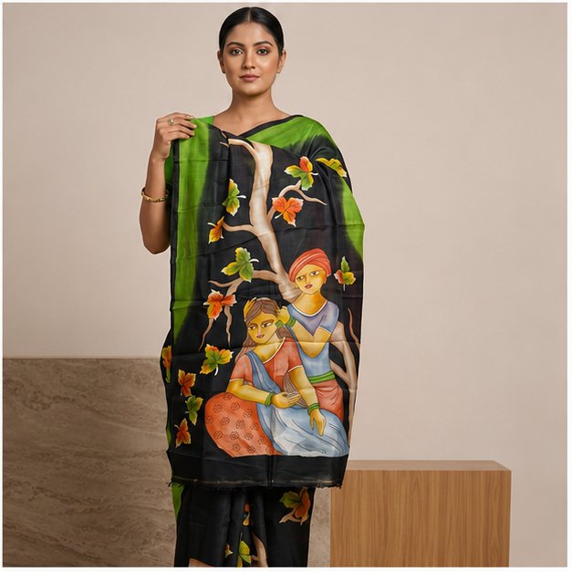 PURE SILK HAND PAINTED SAREE - View 3