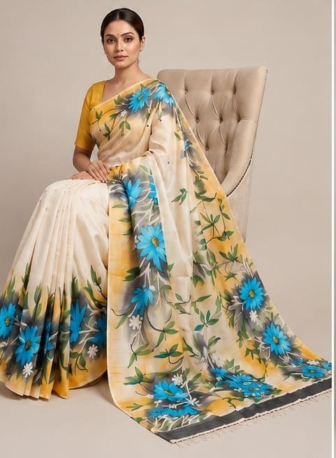 PURE SILK HAND PAINTED SAREE - View 3