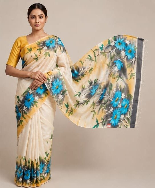 PURE SILK HAND PAINTED SAREE - View 4