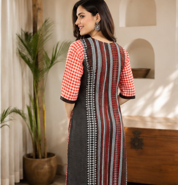 BLACK BEGAMPURI-GAMCHHA KURTI - View 3