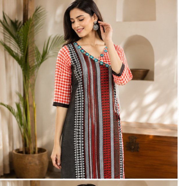BLACK BEGAMPURI-GAMCHHA KURTI - View 4