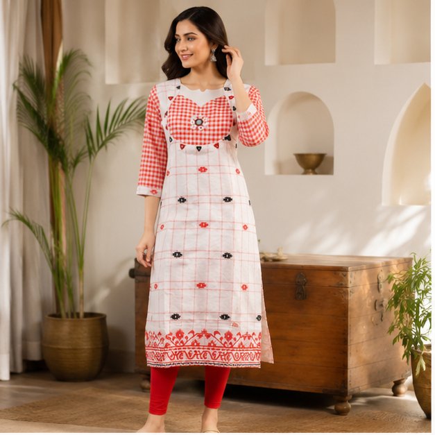 WHITE BEGAMPURI -GAMCHHA KURTI - View 2
