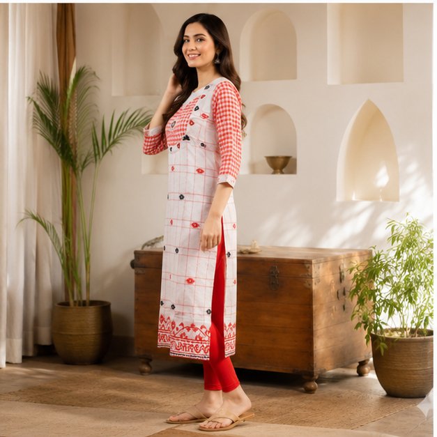 WHITE BEGAMPURI -GAMCHHA KURTI - View 4