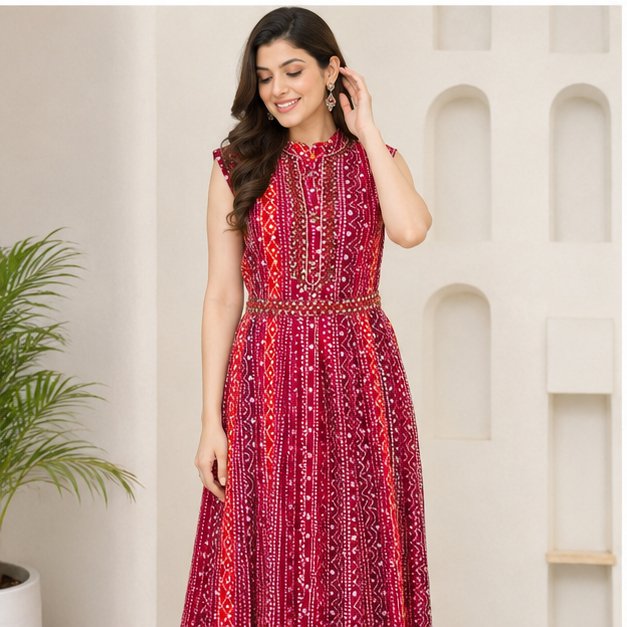 MAROON - RED FROCK DRESS - View 2