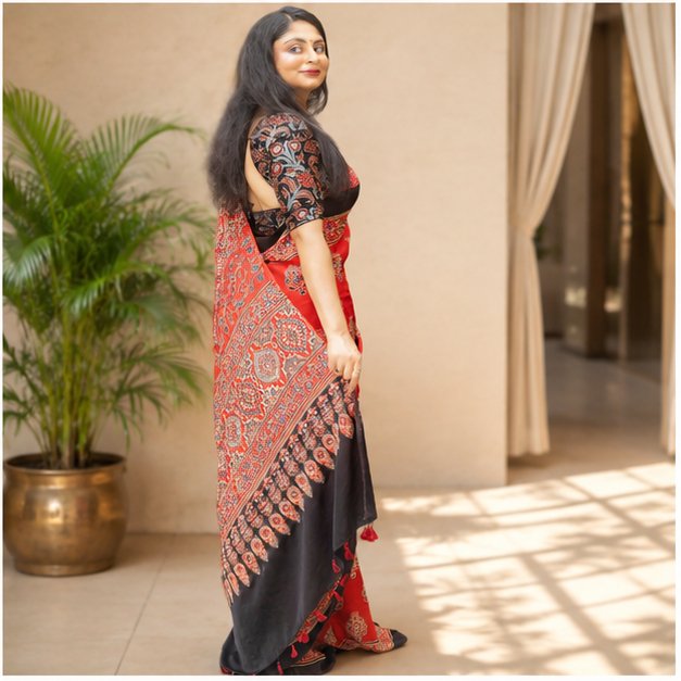 SHREES EMBROIDERY MODAL AJRAKH SAREE - View 4