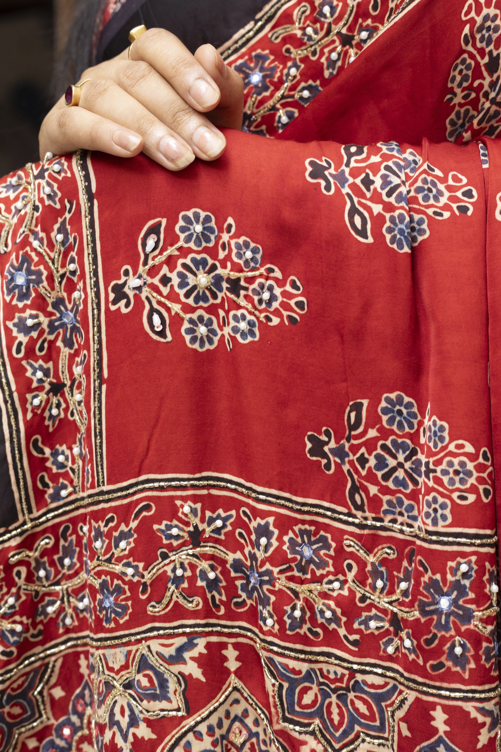 SHREES EMBROIDERY MODAL AJRAKH SAREE - View 5