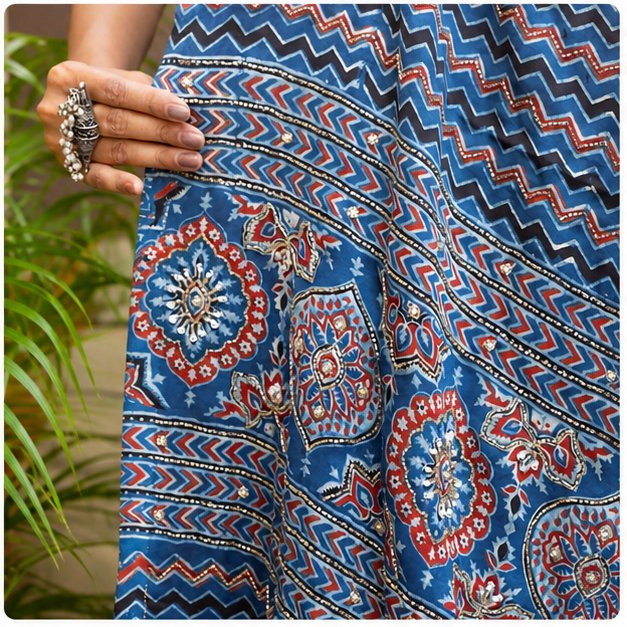 SHREES EMBROIDERY MODAL AJRAKH SAREE - View 3