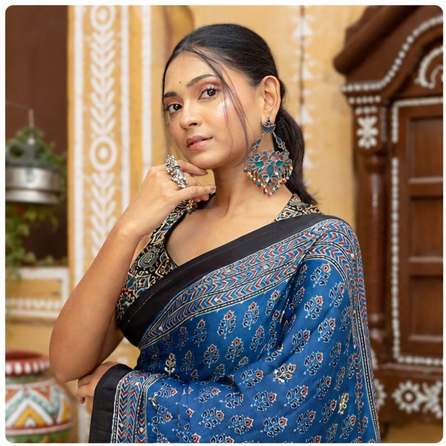 SHREES EMBROIDERY MODAL AJRAKH SAREE - View 4
