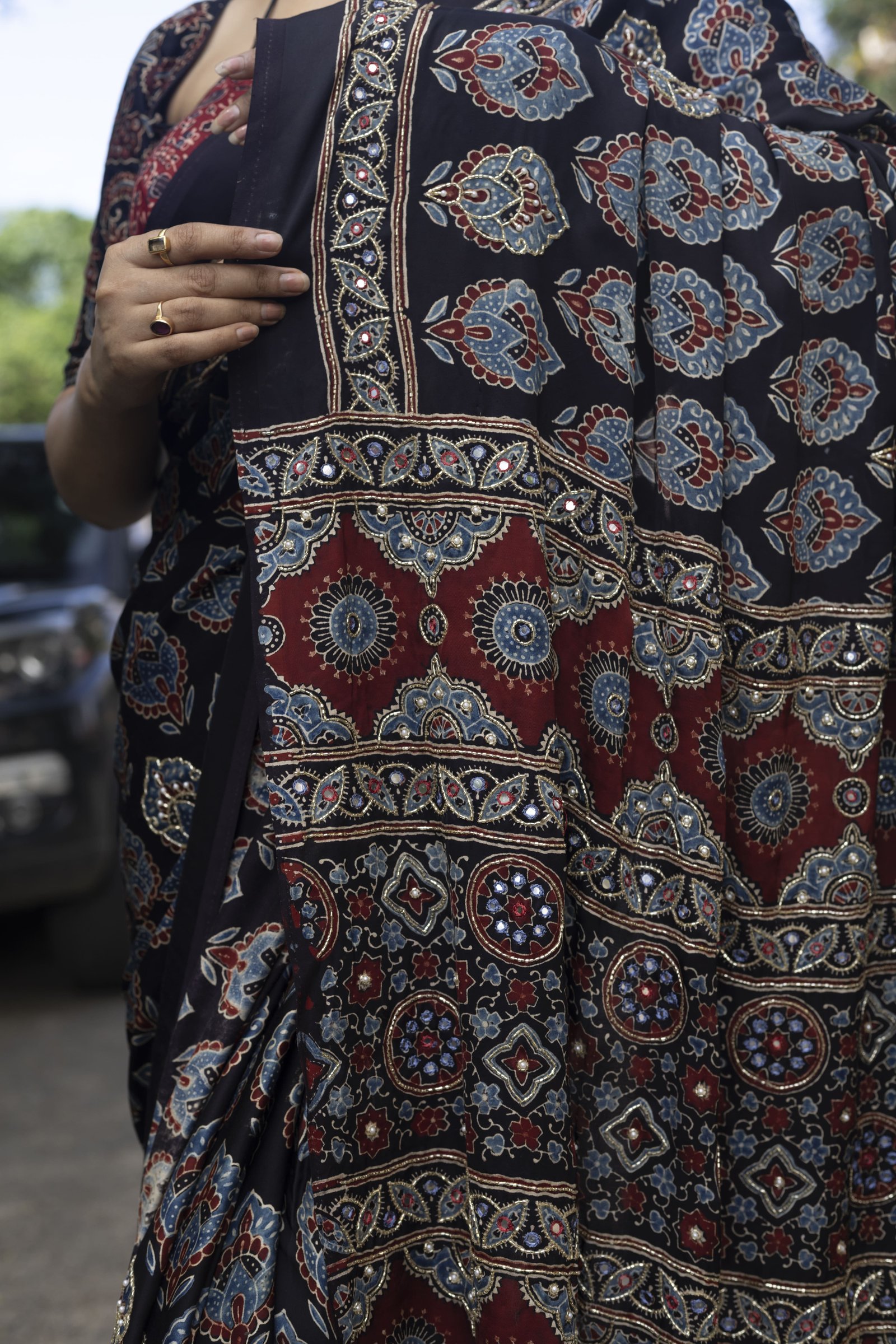 SHREES EMBROIDERY MODAL AJRAKH SAREE - View 5