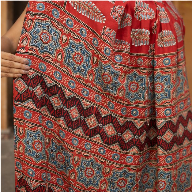 ShrEes EMBROIDERY MODAL AJRAKH SAREE - View 3
