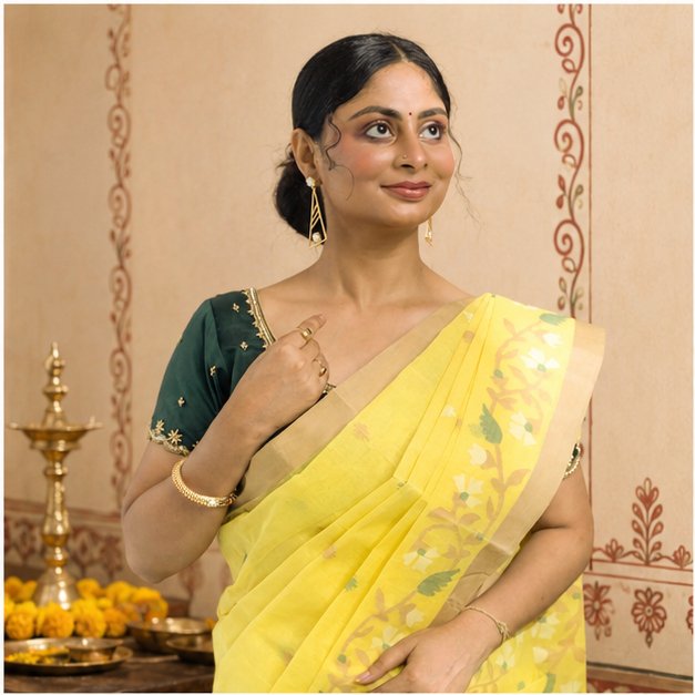 HANDWOVEN COTTON JAMDANI SAREE - View 4