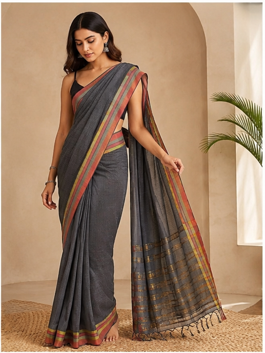 MANGALGIRI SEMI SILK MULTI LAYERED BORDER SAREE - View 10