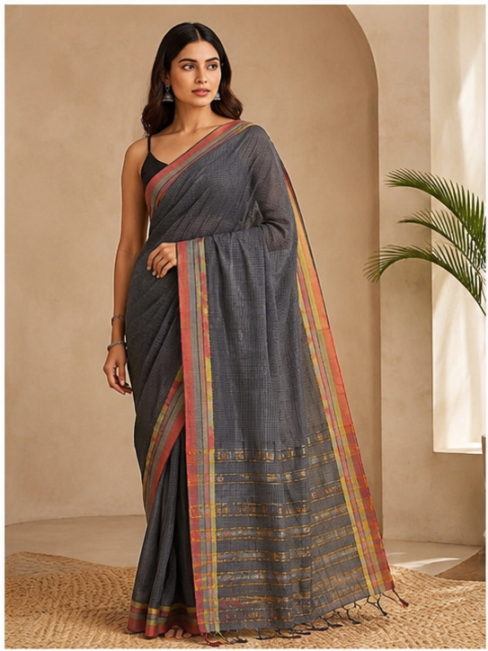 MANGALGIRI SEMI SILK MULTI LAYERED BORDER SAREE - View 12