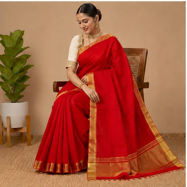 MANGALGIRI / NIZAM BORDER COTTON SAREE - View 11