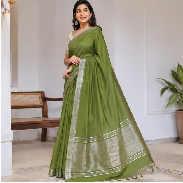 MANGALGIRI / NIZAM BORDER COTTON SAREE - View 14