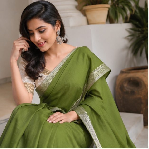 MANGALGIRI / NIZAM BORDER COTTON SAREE - View 15