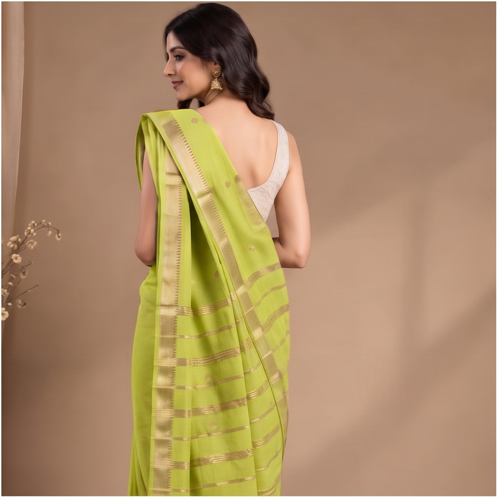 MANGALGIRI NIZAM ZARI BORDER ZARI BUTTA COTTON SAREE - View 6