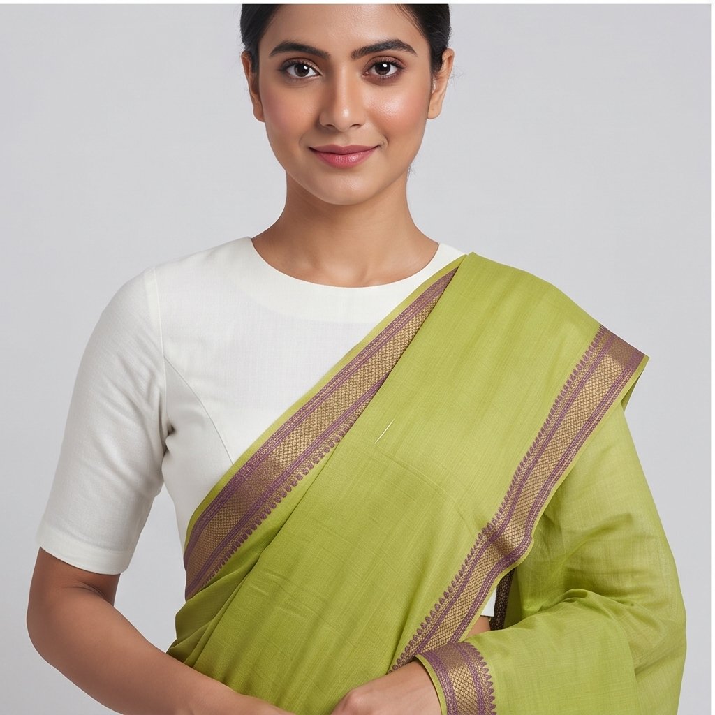 MANGALGIRI NIZAM COTTON BORDER SAREE - View 3