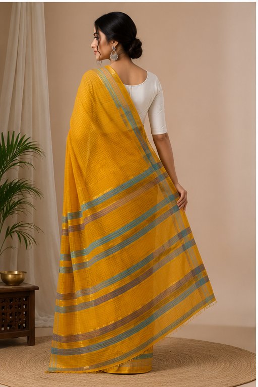 MANGALGIRI 6 LINE ZARI BORDER COTTON SAREE - View 10