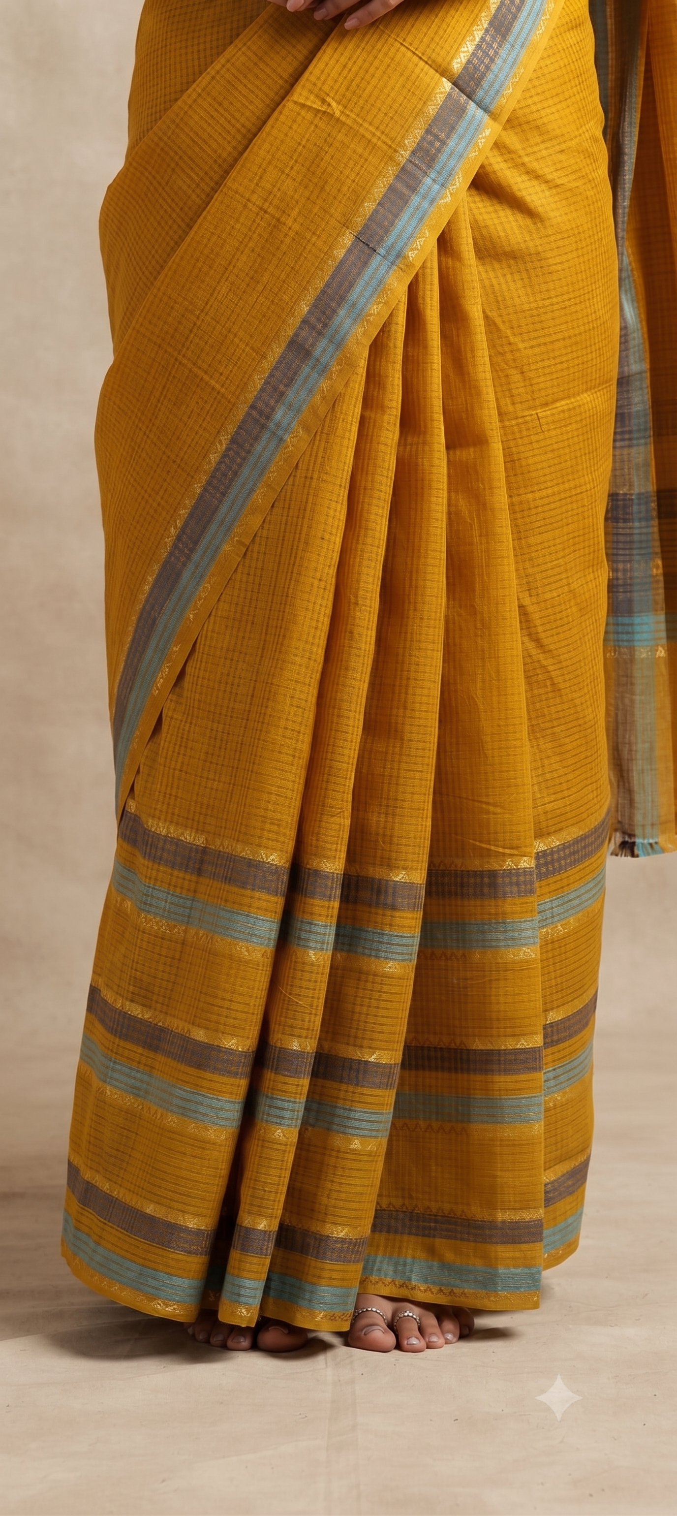 MANGALGIRI 6 LINE ZARI BORDER COTTON SAREE - View 11