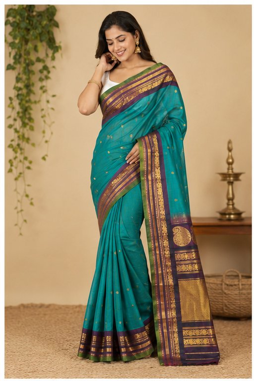GADWAL SICO SAREE(TEAL GREEN-PURPLE)