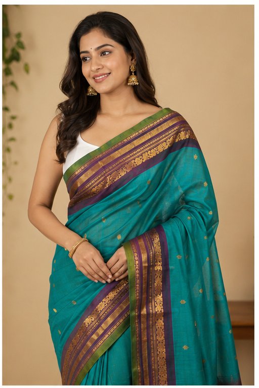 GADWAL SICO SAREE(TEAL GREEN-PURPLE) - View 4
