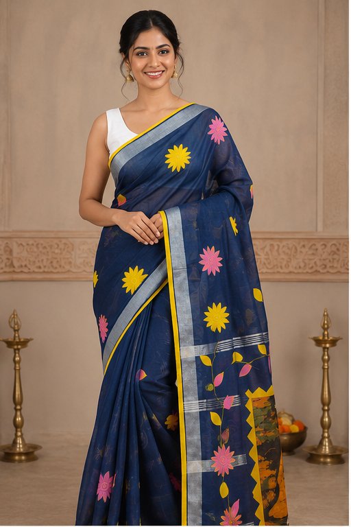 DESIGNER BATIK POSTER ON COTTON SAREE - View 7