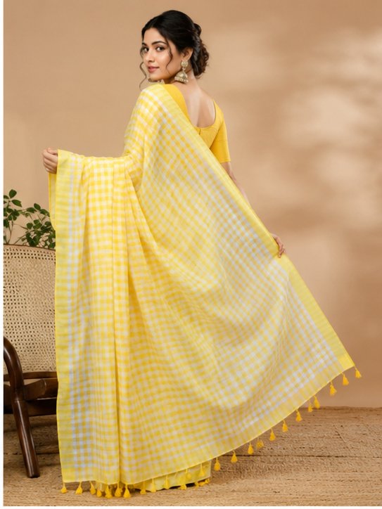 MOL COTTON CHECK SAREE - View 2
