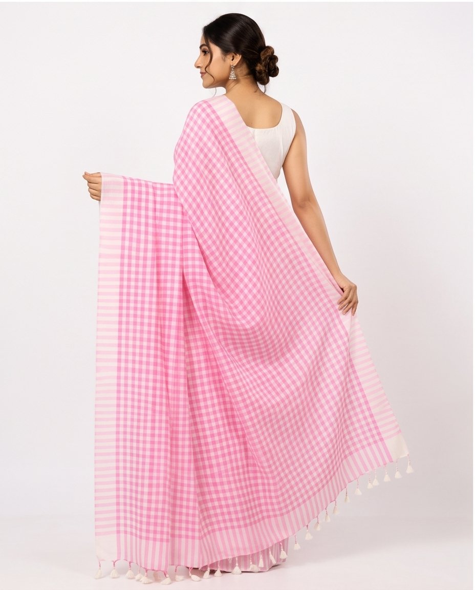 MOL COTTON CHECK SAREE - View 8