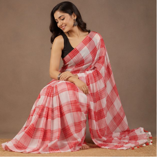 MOL COTTON CHECK SAREE - View 25