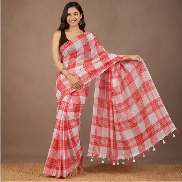 MOL COTTON CHECK SAREE - View 28