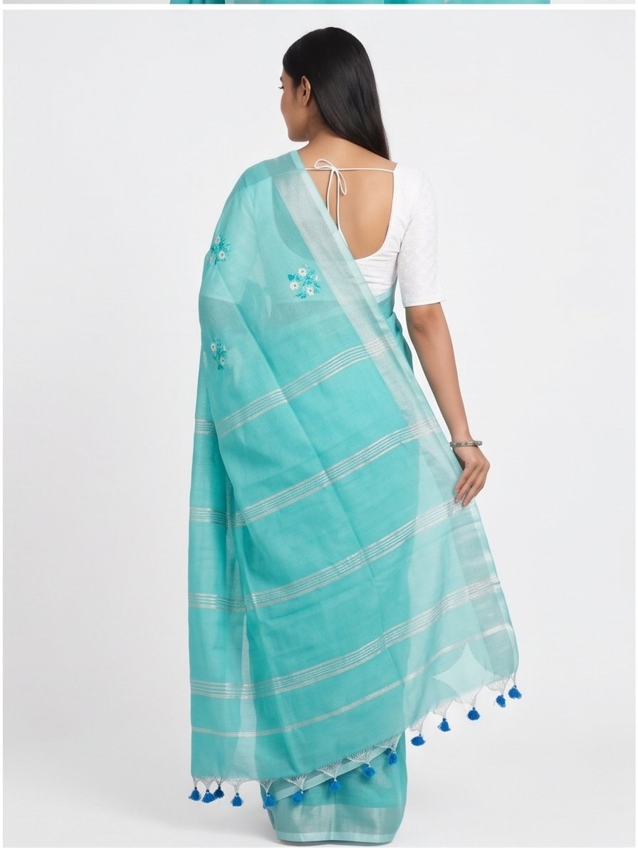 EMBROIDERY ON LINEN SAREE - View 8