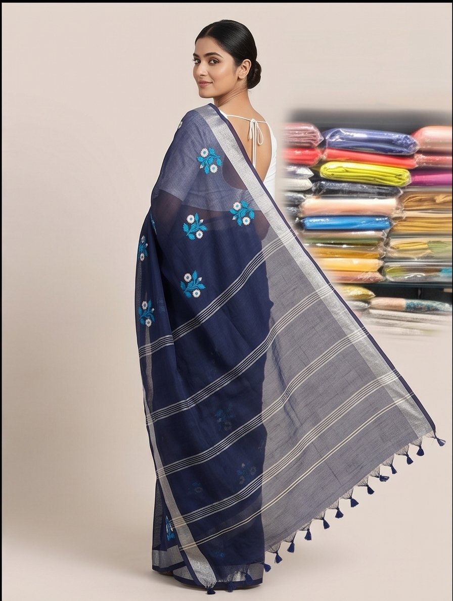 EMBROIDERY ON LINEN SAREE - View 19