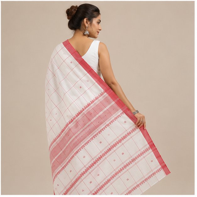 PREMIUM DHANIYAKHALI COTTON CHECKS HANDLOOM SAREE - View 12