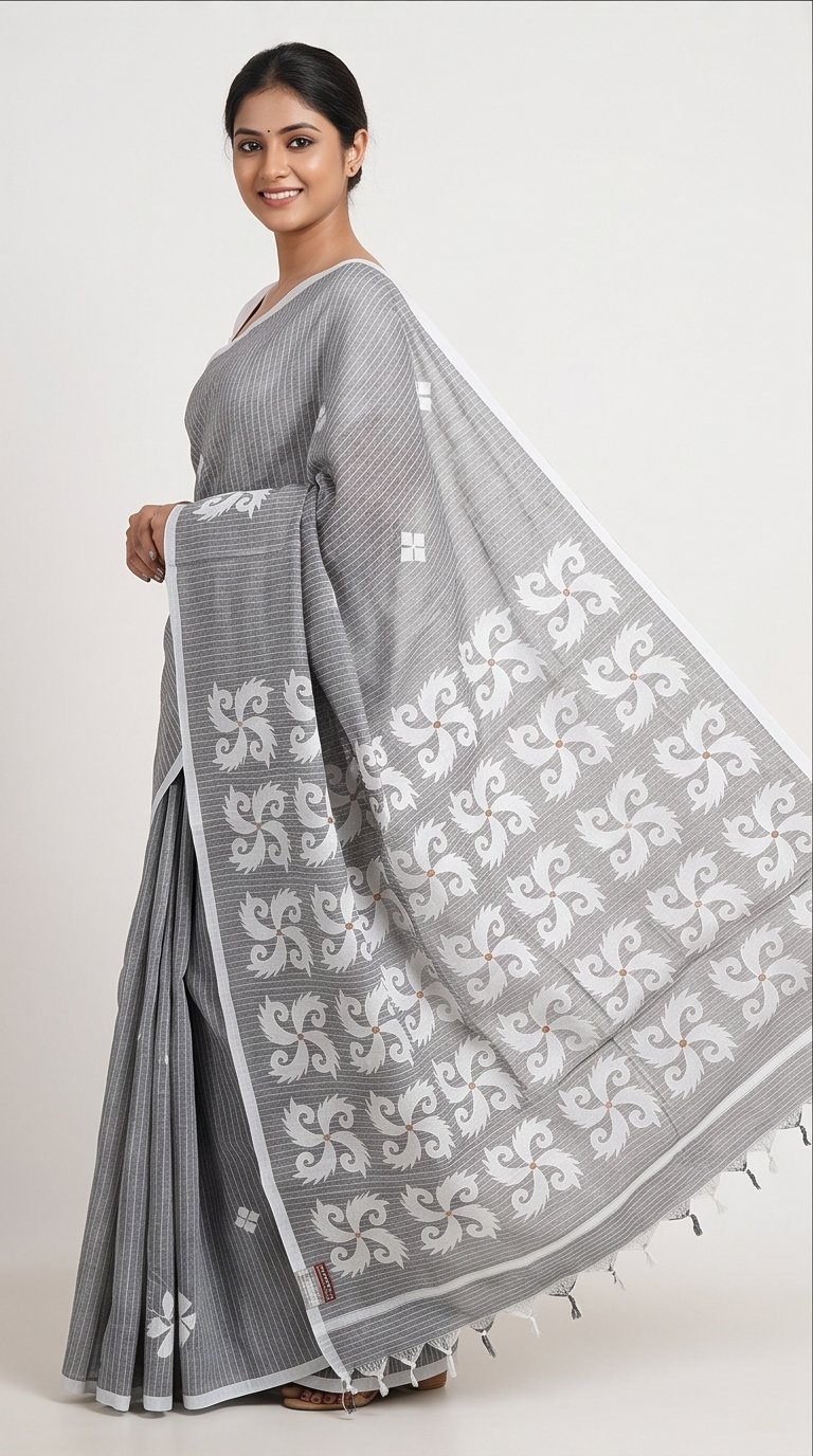 CUT WORK ON DHANIAKHALI SAREE - View 7