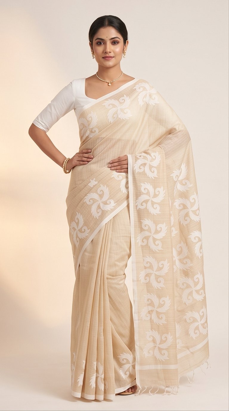 CUT WORK ON DHANIAKHALI SAREE - View 3